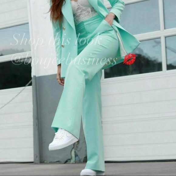 Zara Pants - ZARA Pool Green Flared Pants